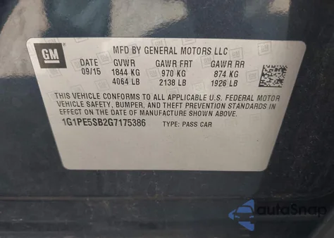 2016 Chevrolet Cruze Limited 1Lt Auto из США, поврежденный, VIN 1G1PE5SB2G7175386